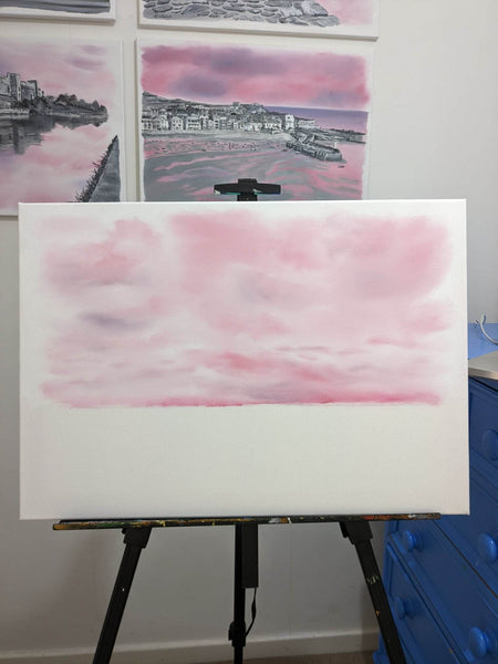 starting her art with the pink sky