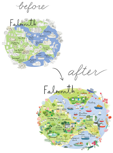 Falmouth map art in production