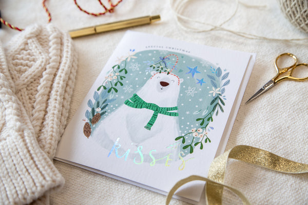 X3024 - Oval Polar Bear Kisses Christmas Card