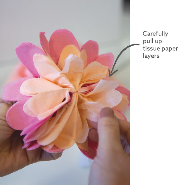 Carefully pull up tissue paper layers