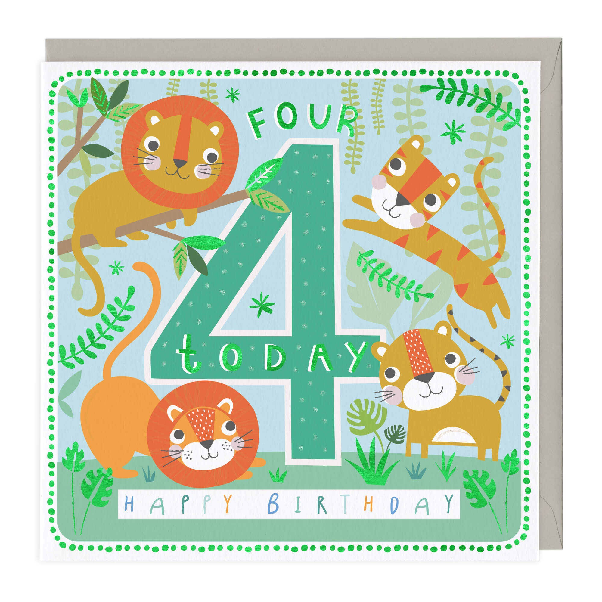 An image of 4 Today Cute Big Cats Birthday Card Whistlefish