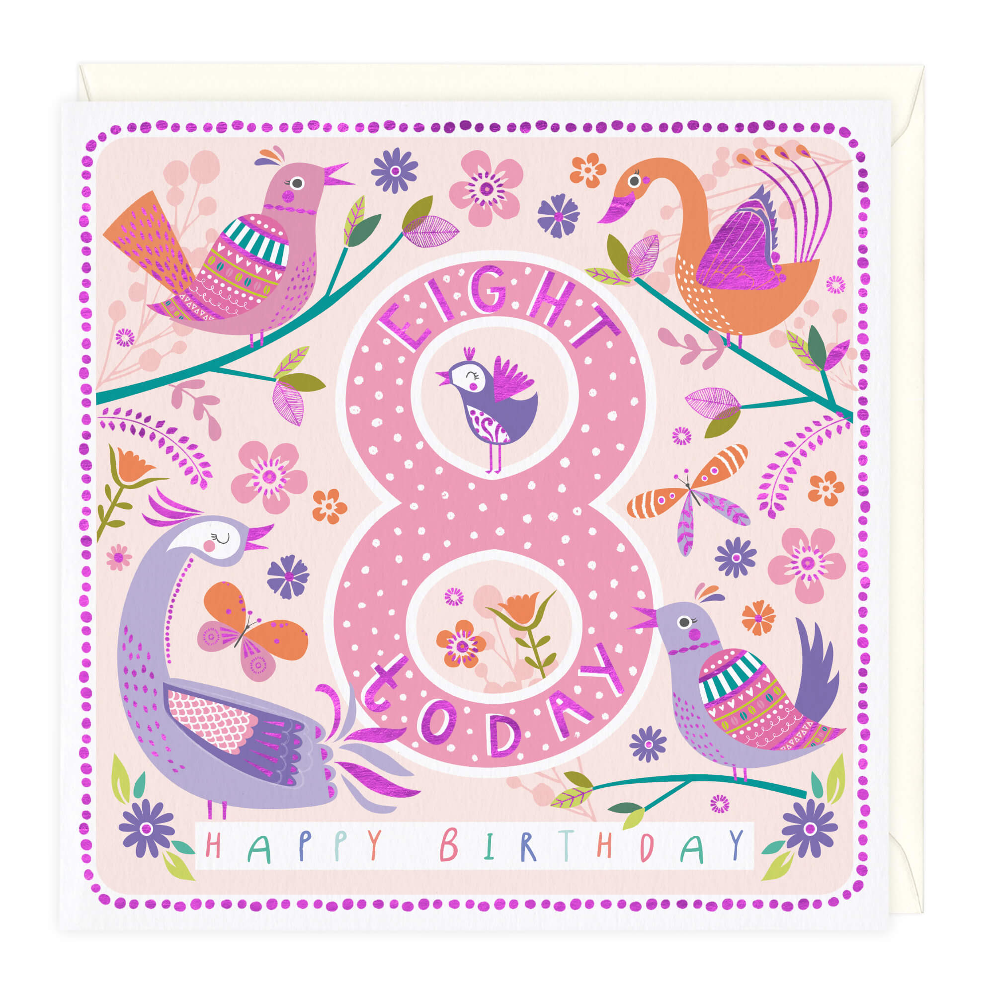 An image of 8 Today Happy Birds Birthday Card Whistlefish