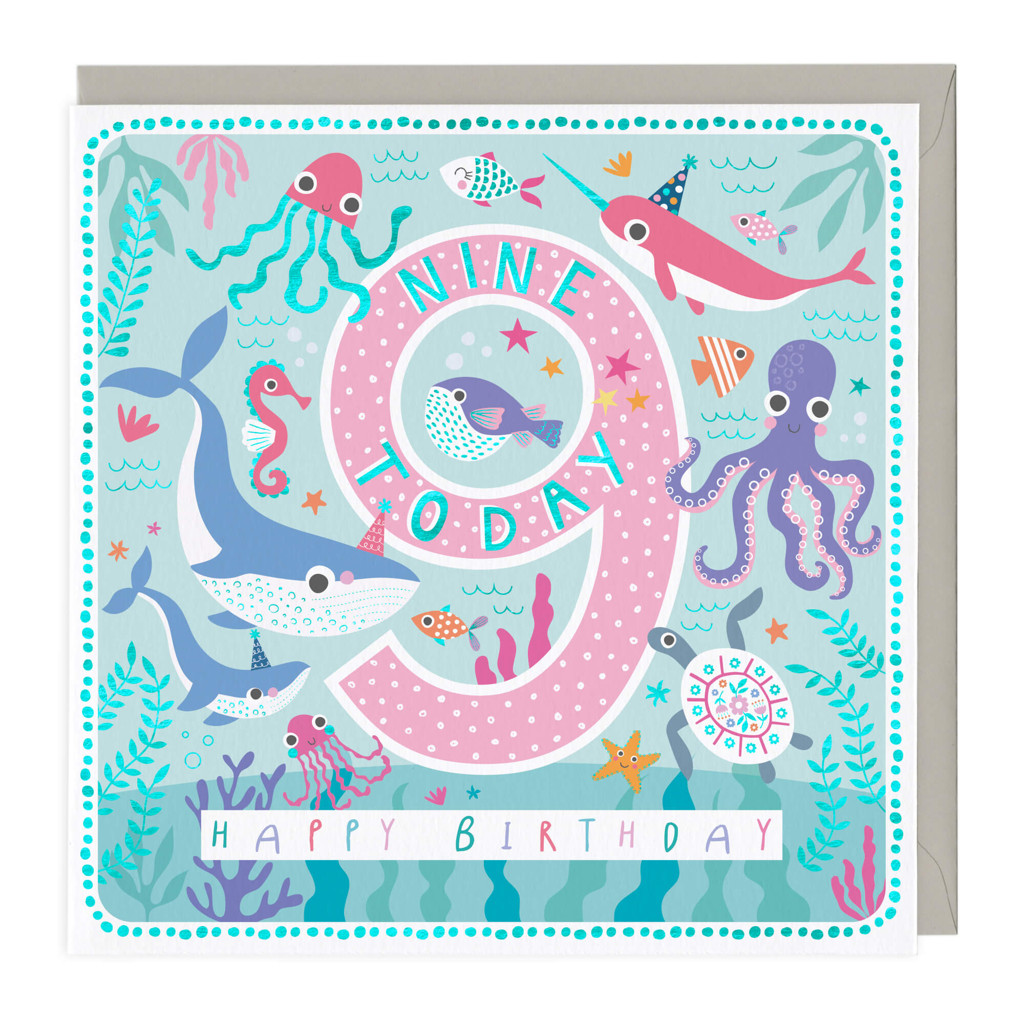 An image of 9 Today Sea Life Children's Birthday Card Whistlefish