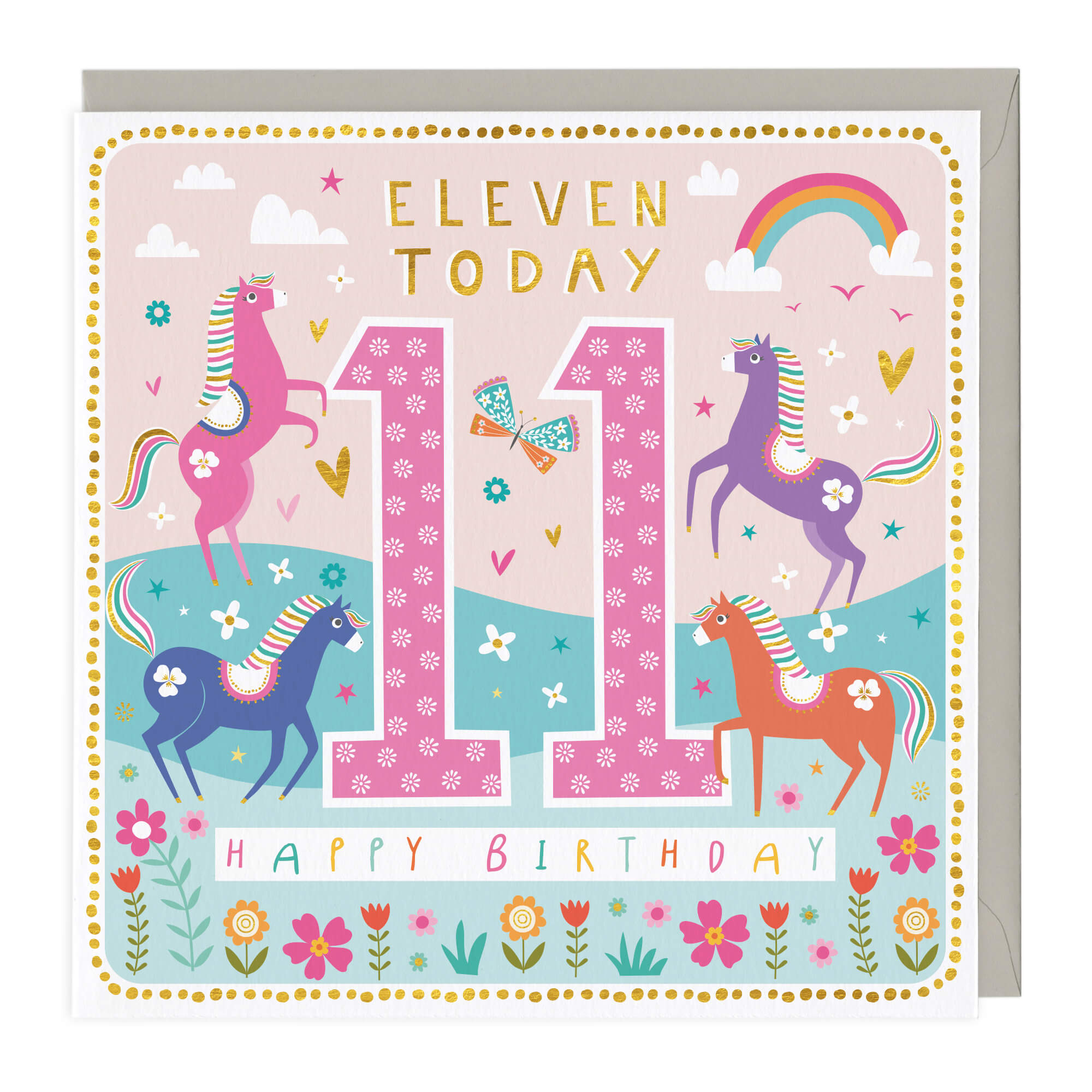 An image of 11 Today Colourful Horses Birthday Card Whistlefish