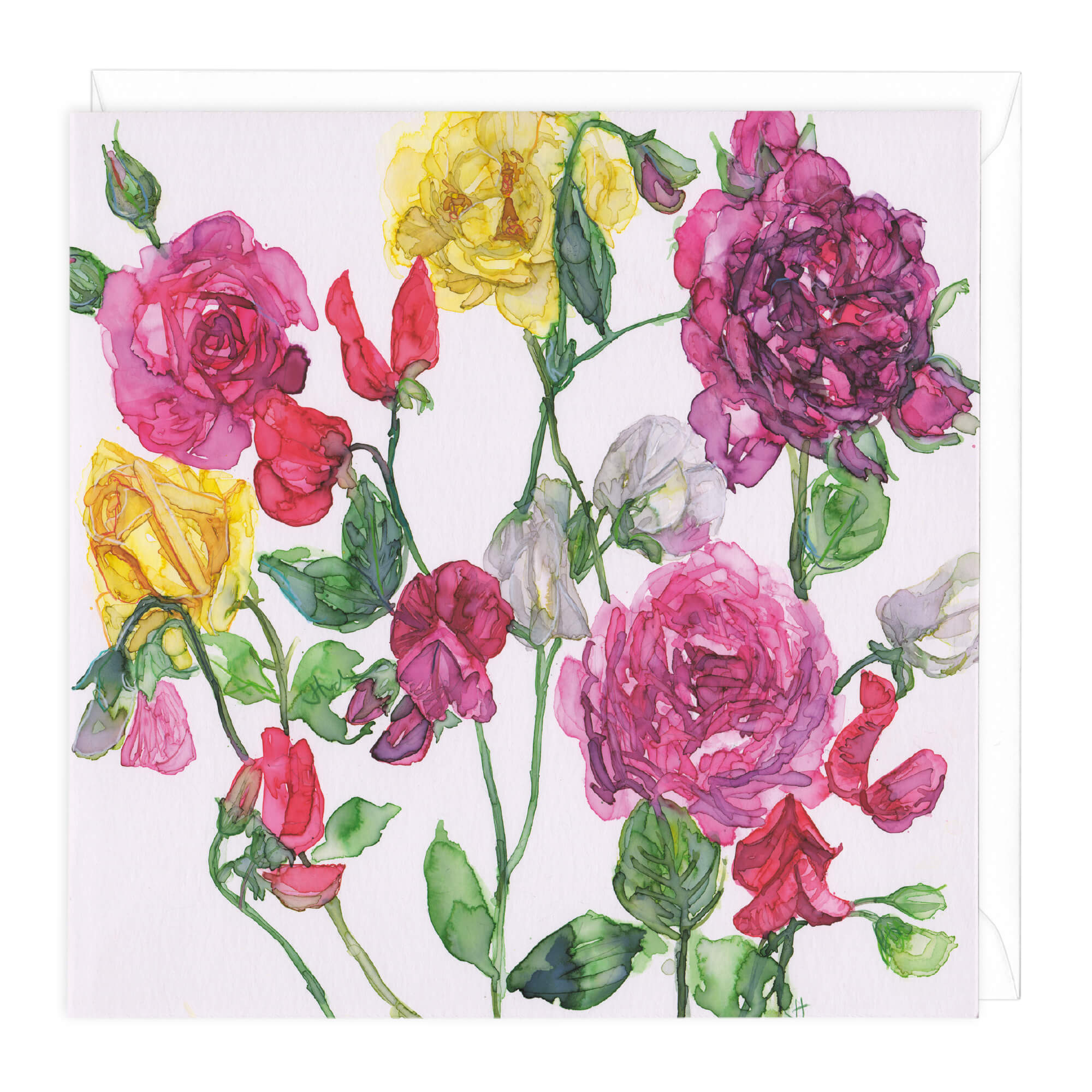 Mixed Roses and Sweet Peas Floral Art Card