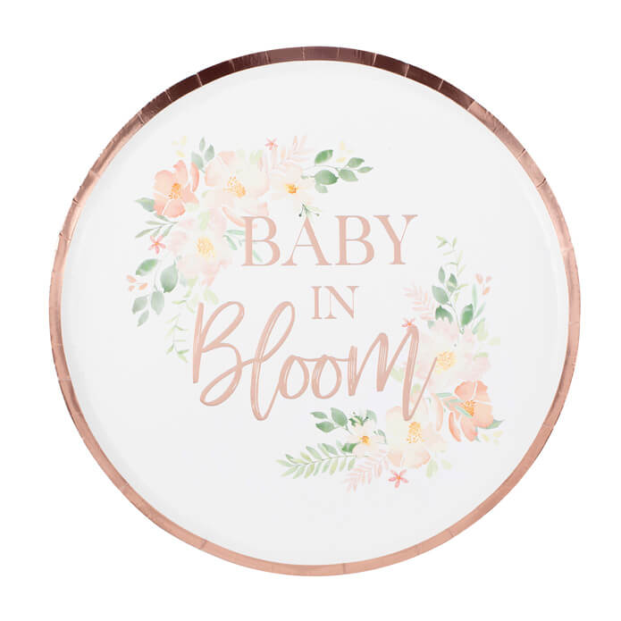 An image of Rose Gold Baby In Bloom Baby Shower Plates Whistlefish