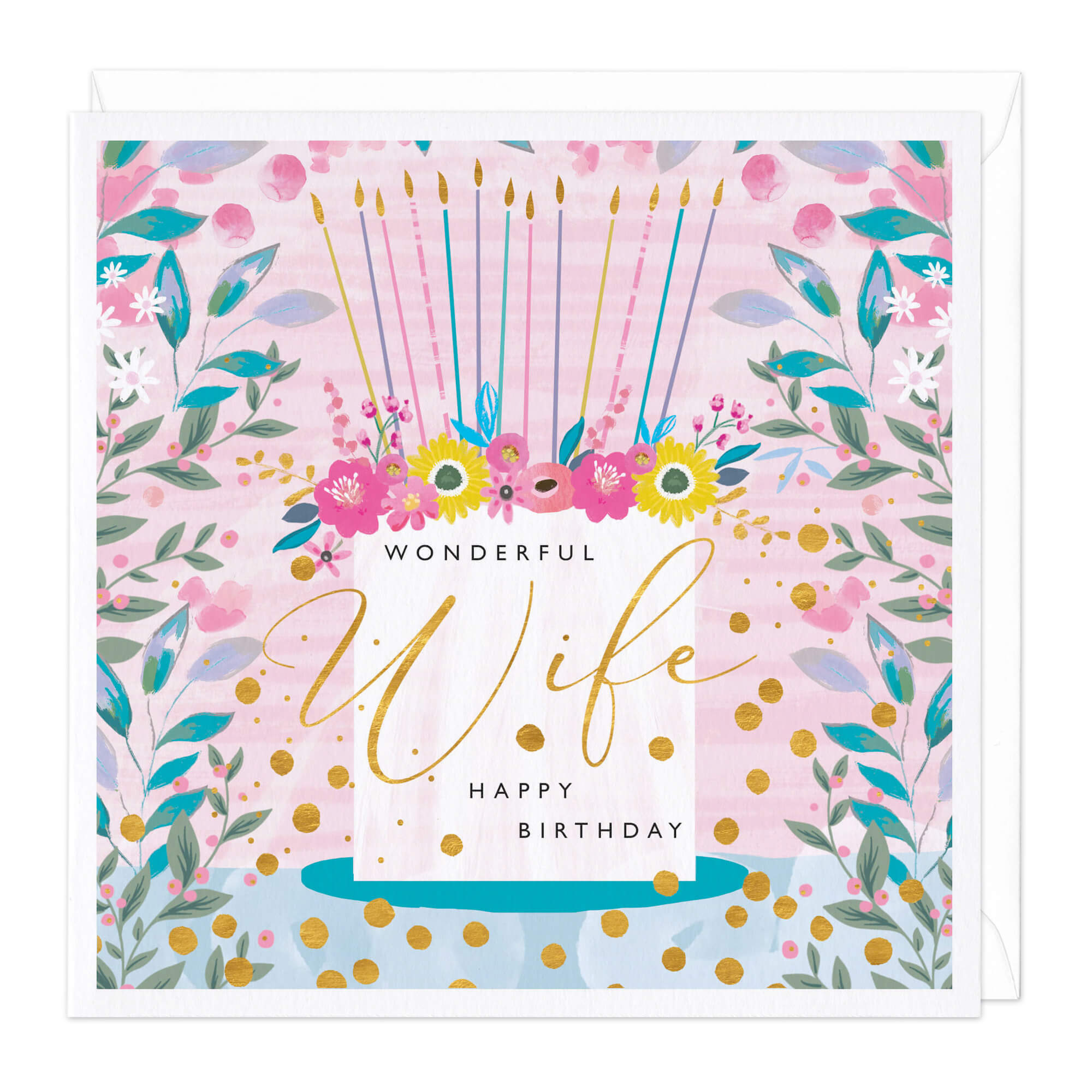 Floral Cake Wonderful Wife Birthday Card