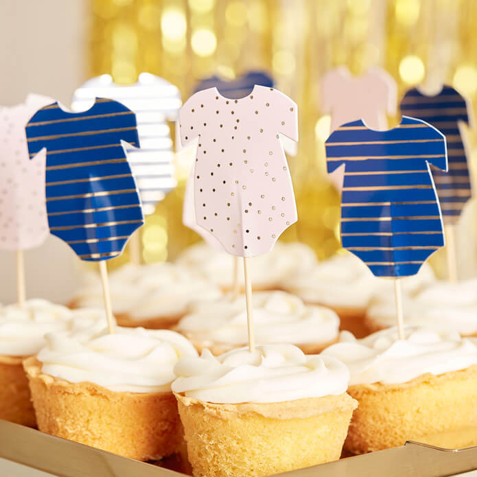 An image of Pink And Navy Baby Grow Cupcake Toppers Whistlefish
