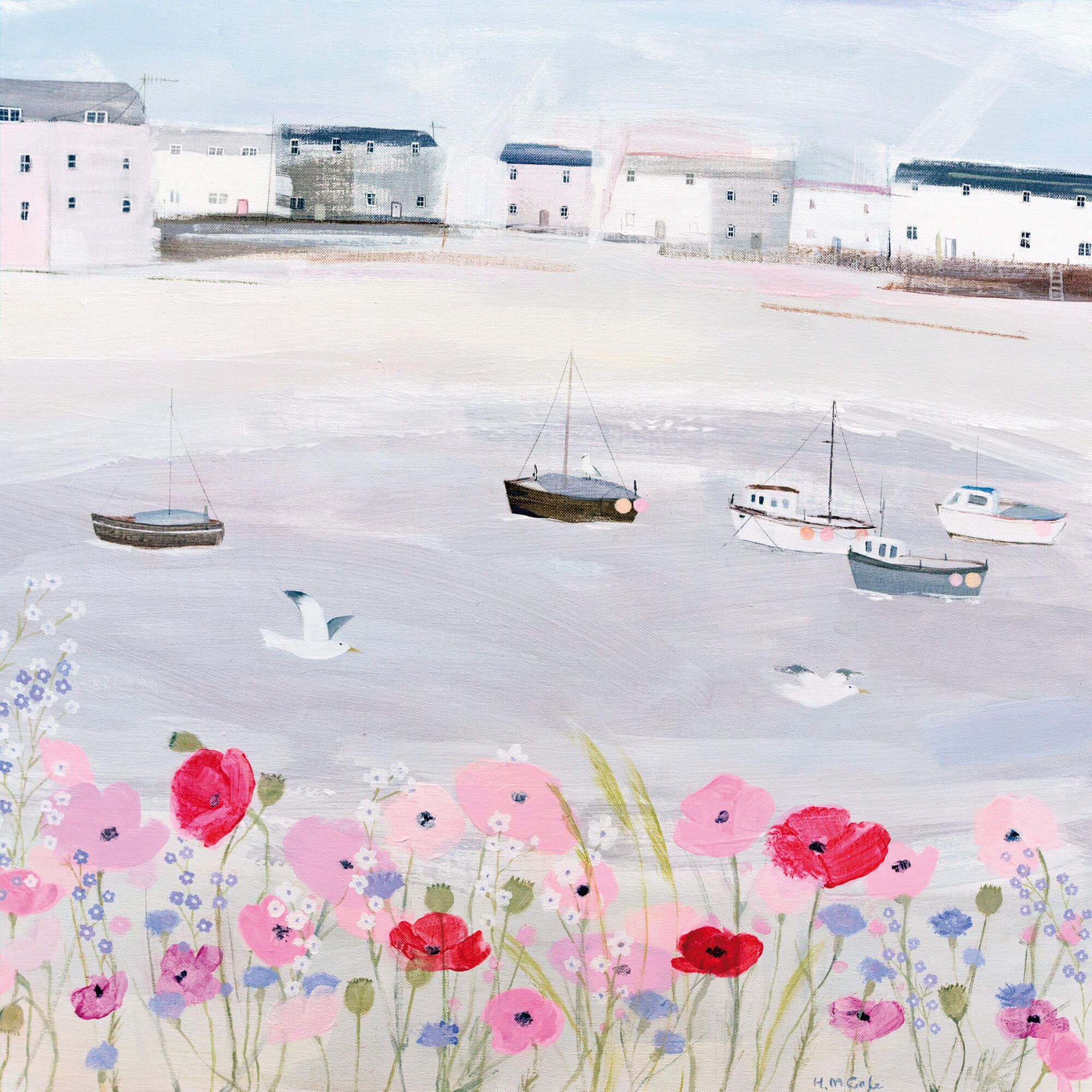 Sea Mist & Poppies Mini Square Art Print