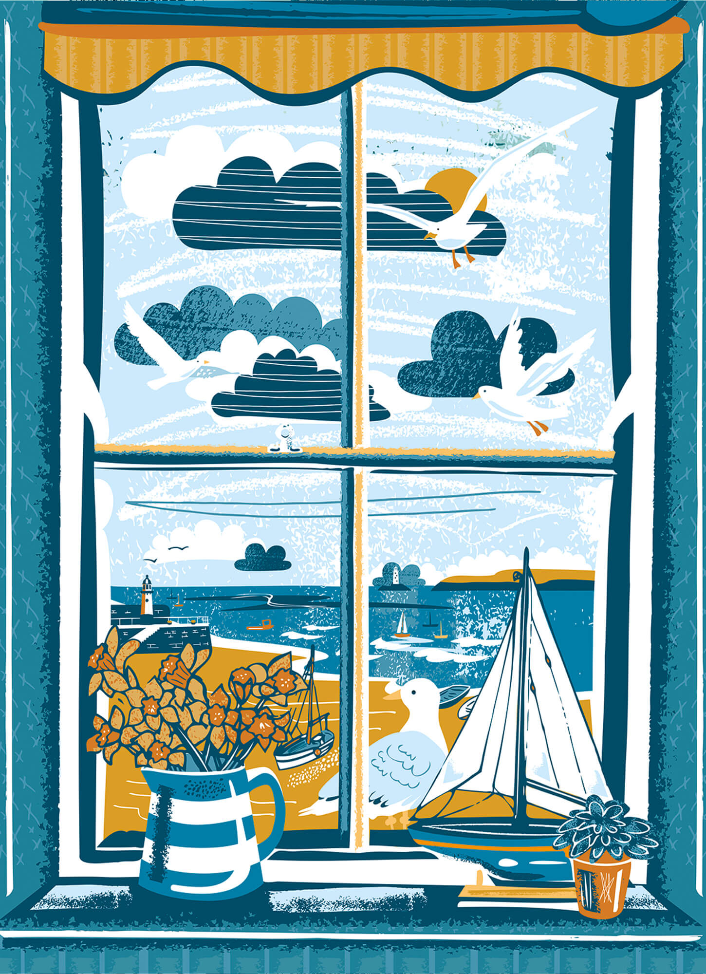 An image of St Ives Bay View Mini Poster Art Print Whistlefish