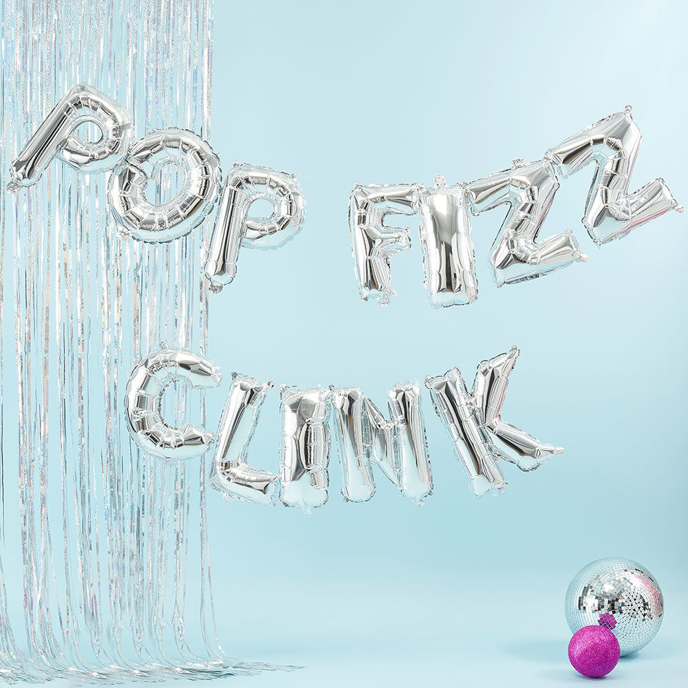 Silver Pop Fizz Clink Balloon Bunting