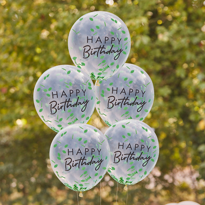 An image of Happy Birthday Leaf Confetti Balloons Whistlefish