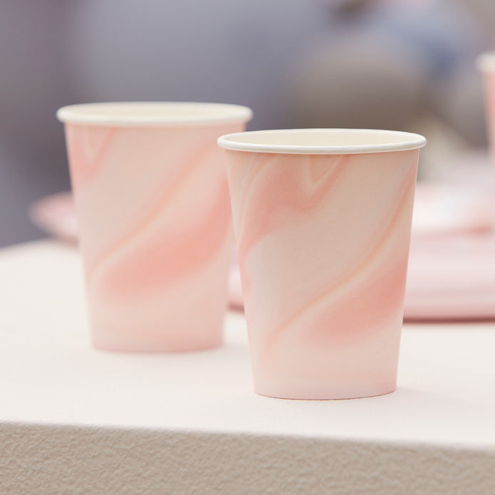 An image of Pink Marble Print Paper Cups Whistlefish