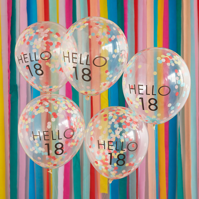 An image of Rainbow Confetti 18th Birthday Balloons Whistlefish
