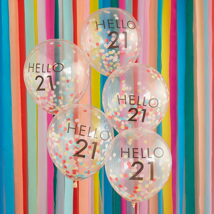 An image of Rainbow Confetti 21st Birthday Balloons Whistlefish