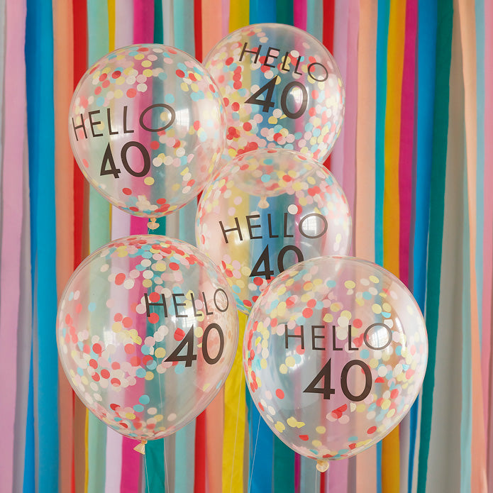 An image of Rainbow Confetti 40th Birthday Balloons Whistlefish