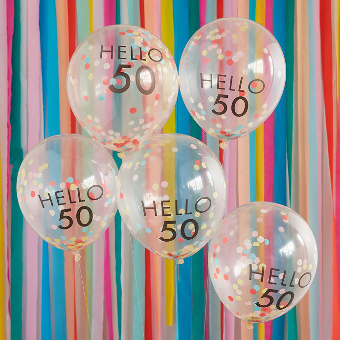 An image of Rainbow Confetti 50th Birthday Balloons Whistlefish