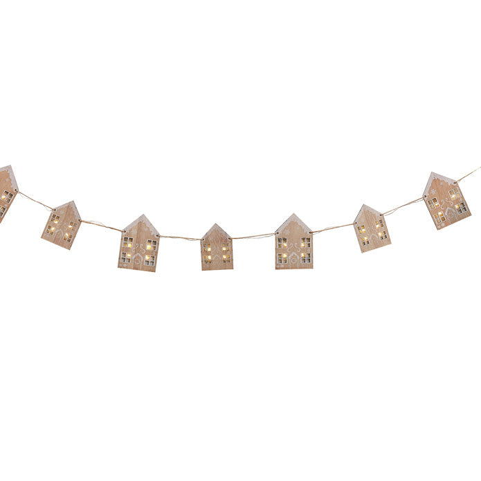 An image of Wooden House Bunting With Lights Whistlefish