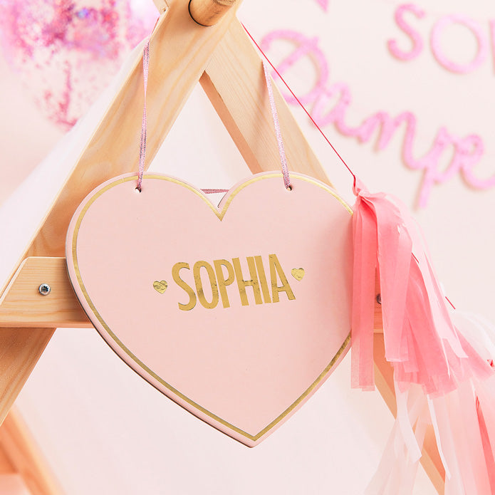 An image of Customisable Pink Heart Kids Tent Sign Whistlefish