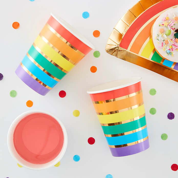 An image of Gold Foil Rainbow Party Paper Cups Whistlefish