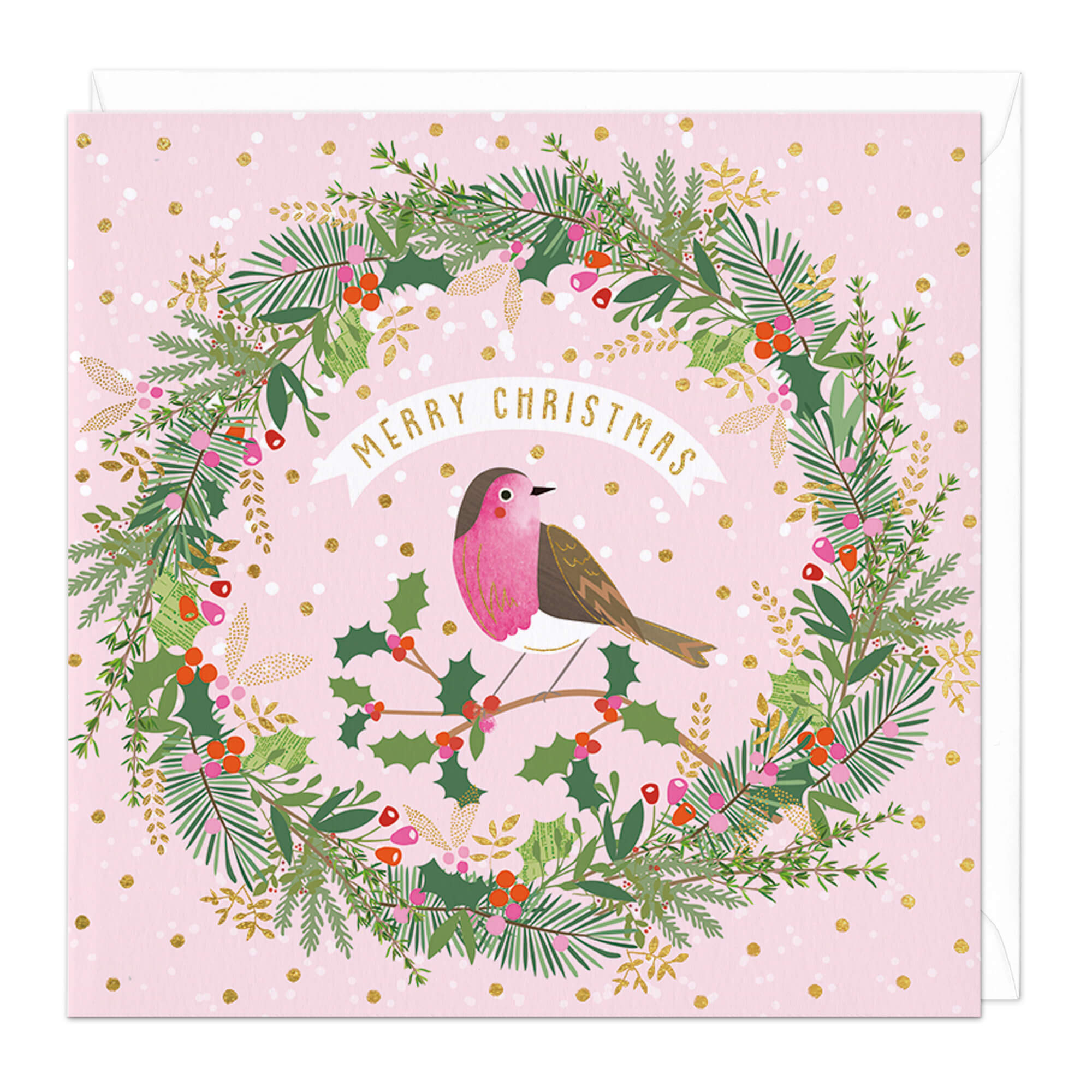 An image of Robin and Holly Wreath Christmas Card Whistlefish