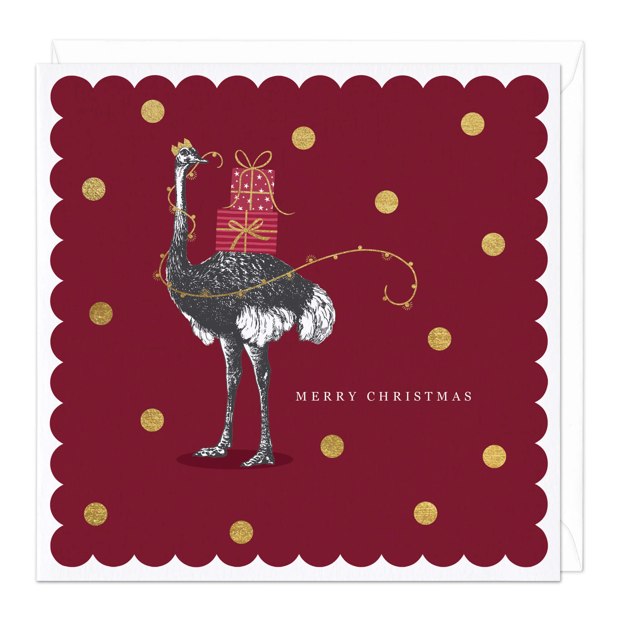 An image of Ostrich Bearing Gifts Christmas Card Whistlefish