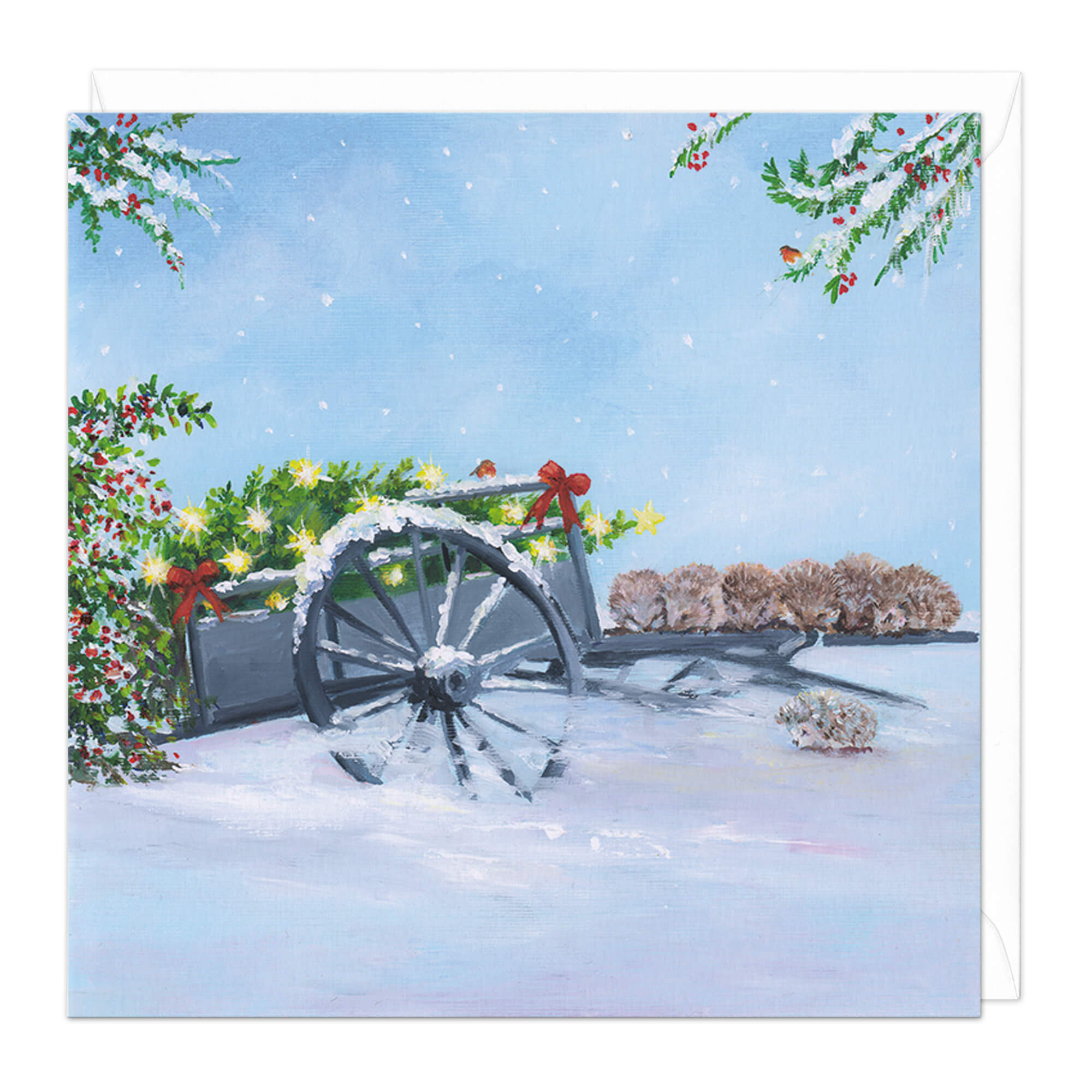 An image of Hedgehogs on a Christmas Cart Festive Card Whistlefish