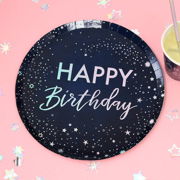 Iridescent Foiled Happy Birthday Plates
