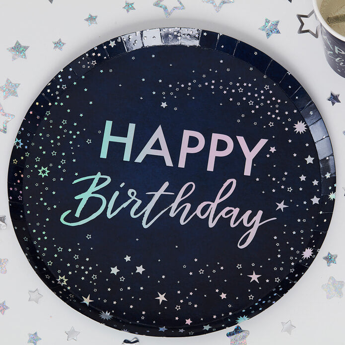 An image of Iridescent Foiled Happy Birthday Plates Whistlefish