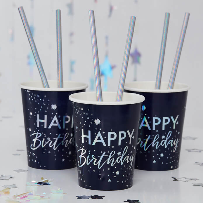 An image of Iridescent Foiled Happy Birthday Cups Whistlefish