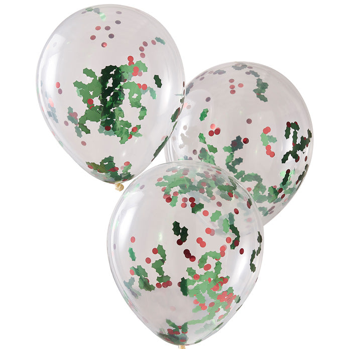 An image of Holly Confetti Christmas Balloons Whistlefish