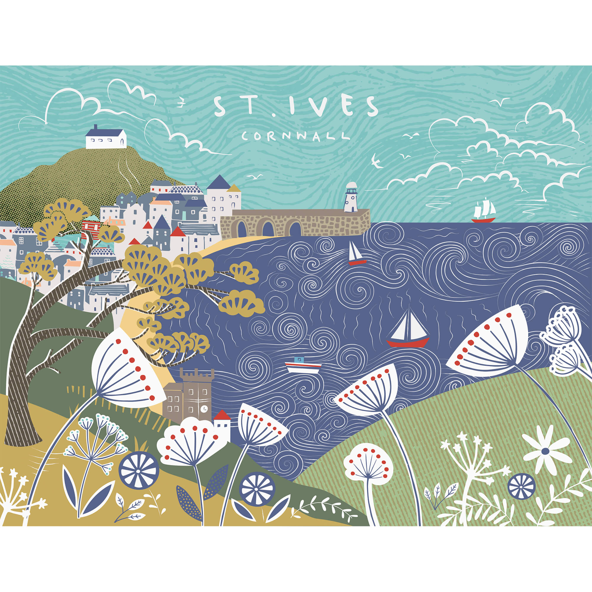 An image of The Bay St Ives Writing Small Art Print Whistlefish