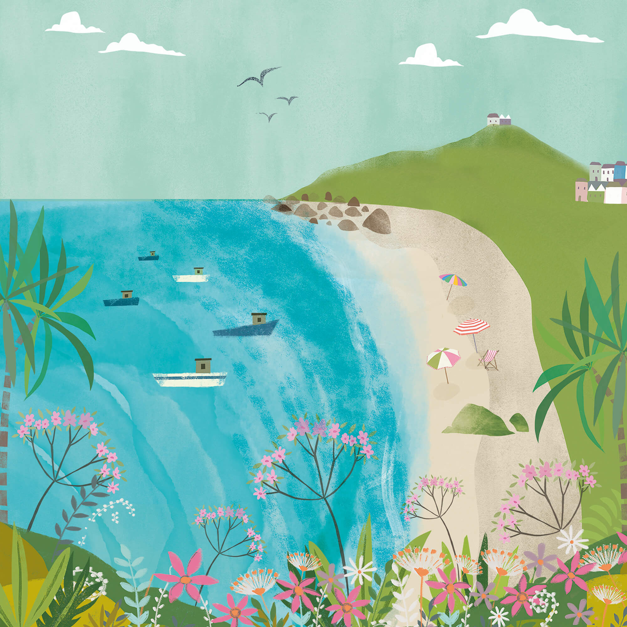 An image of Porthmeor Beach Mini Square Art Print Whistlefish