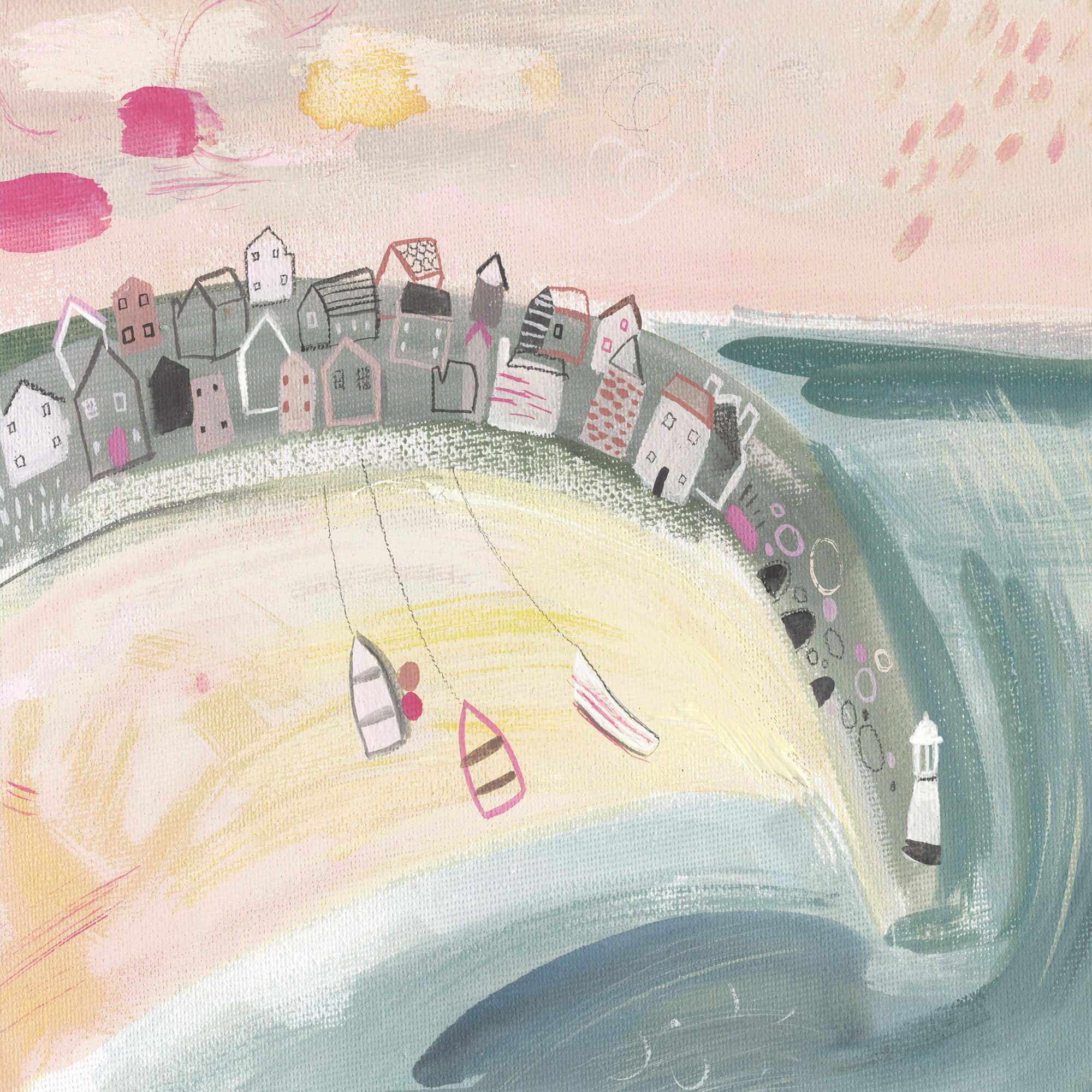 An image of Pink Skies St Ives Mini Art Print Whistlefish