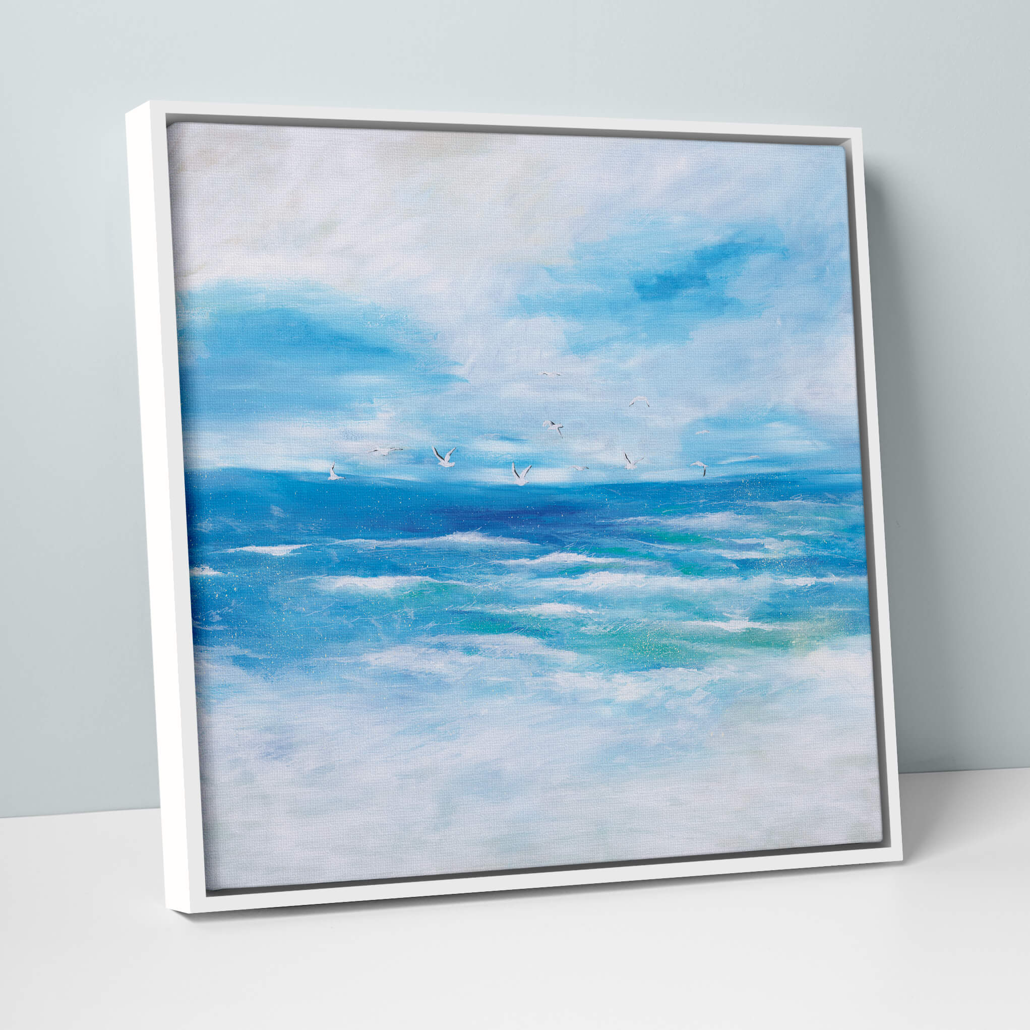 An image of Wings and Waves Framed Canvas Whistlefish