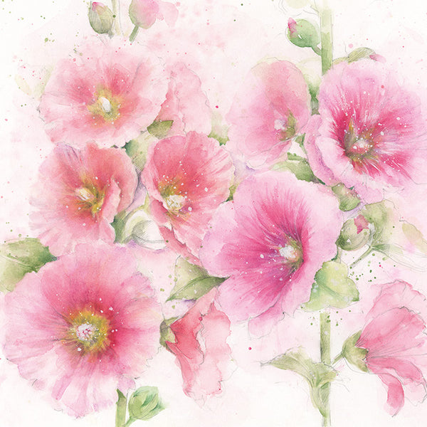 Hollyhocks Floral Art Card