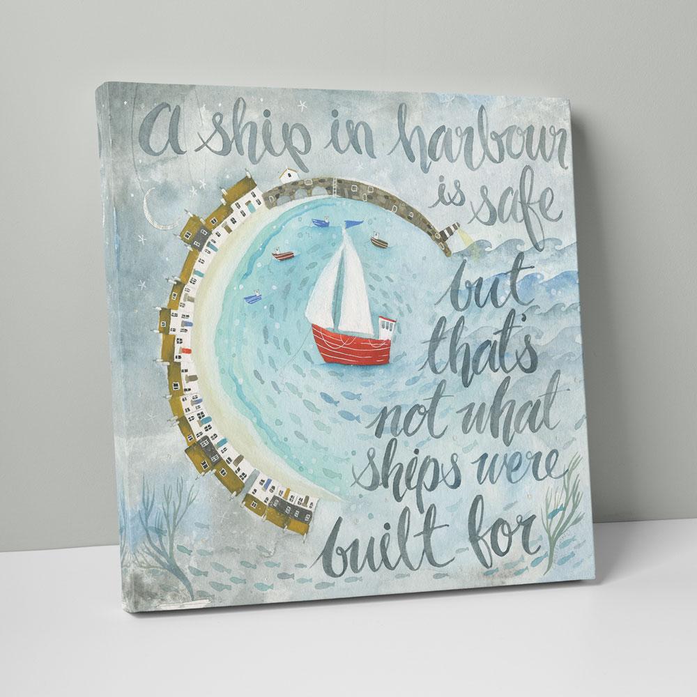 An image of A Ship In Harbour Canvas Art Whistlefish