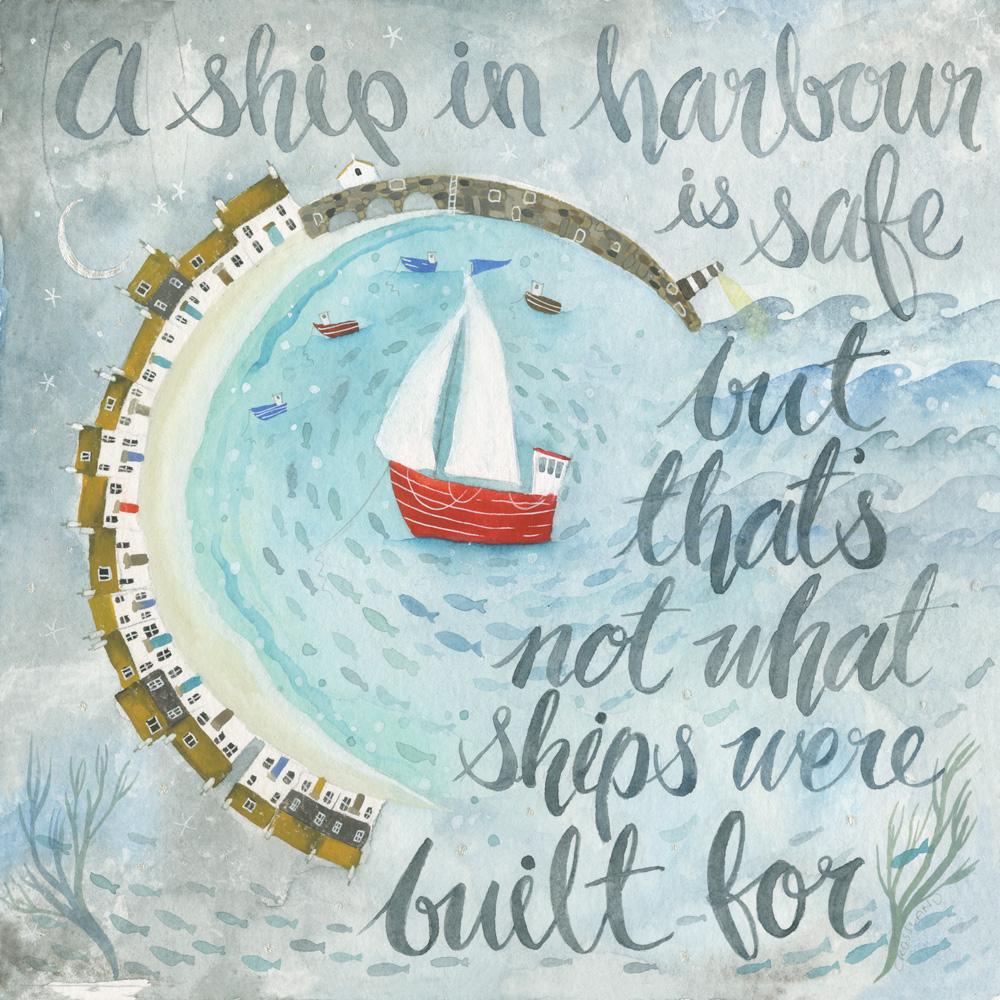 An image of A Ship In Harbour Art Print Whistlefish