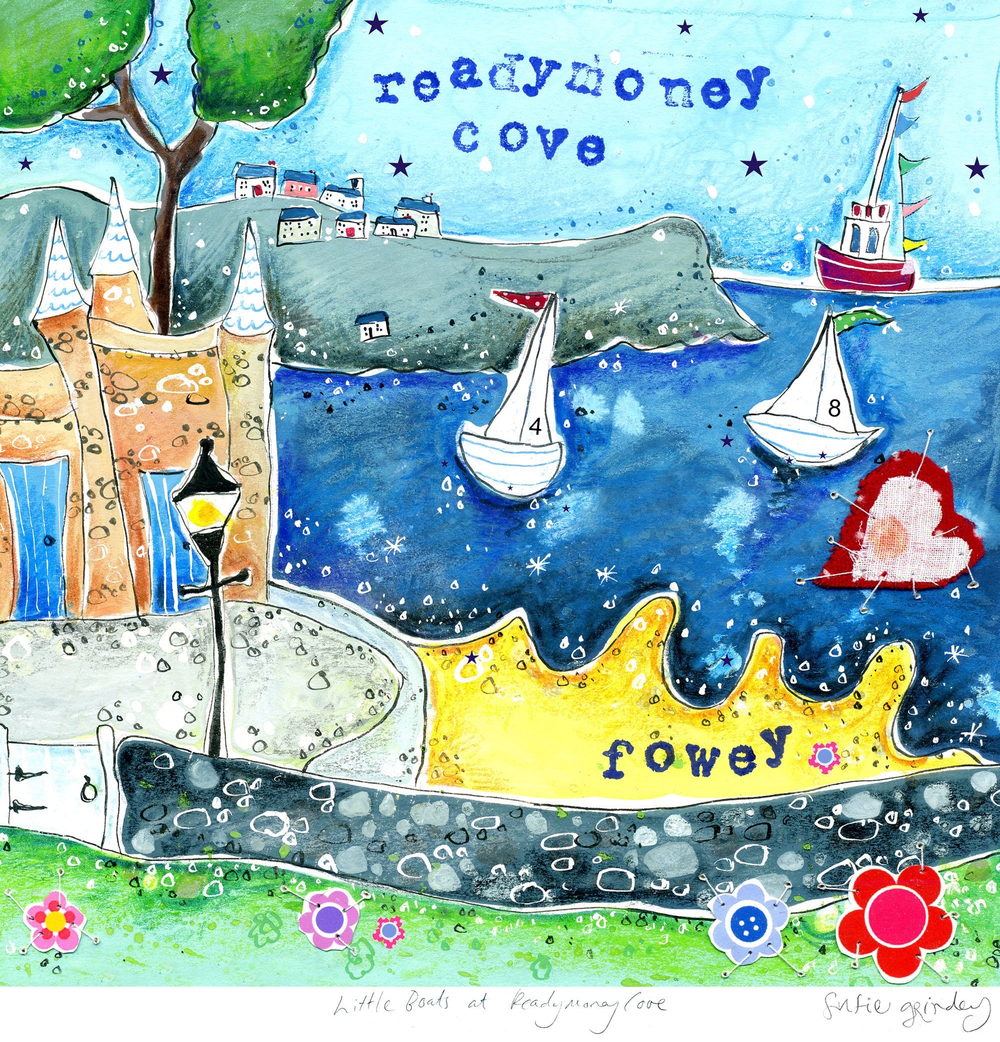 An image of Little Boats At Readymoney Cove Art Print Whistlefish