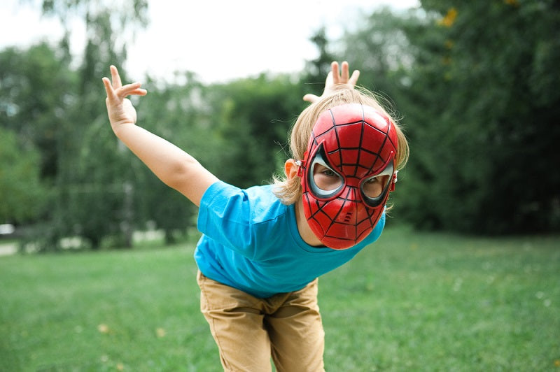 preschooler boy in spider-Man mask