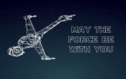 May the Force Be With You text with a drawing of a space station