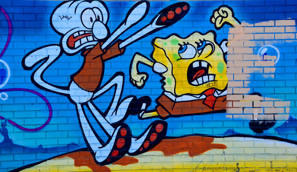 SpongeBob SquarePants painted on a wall