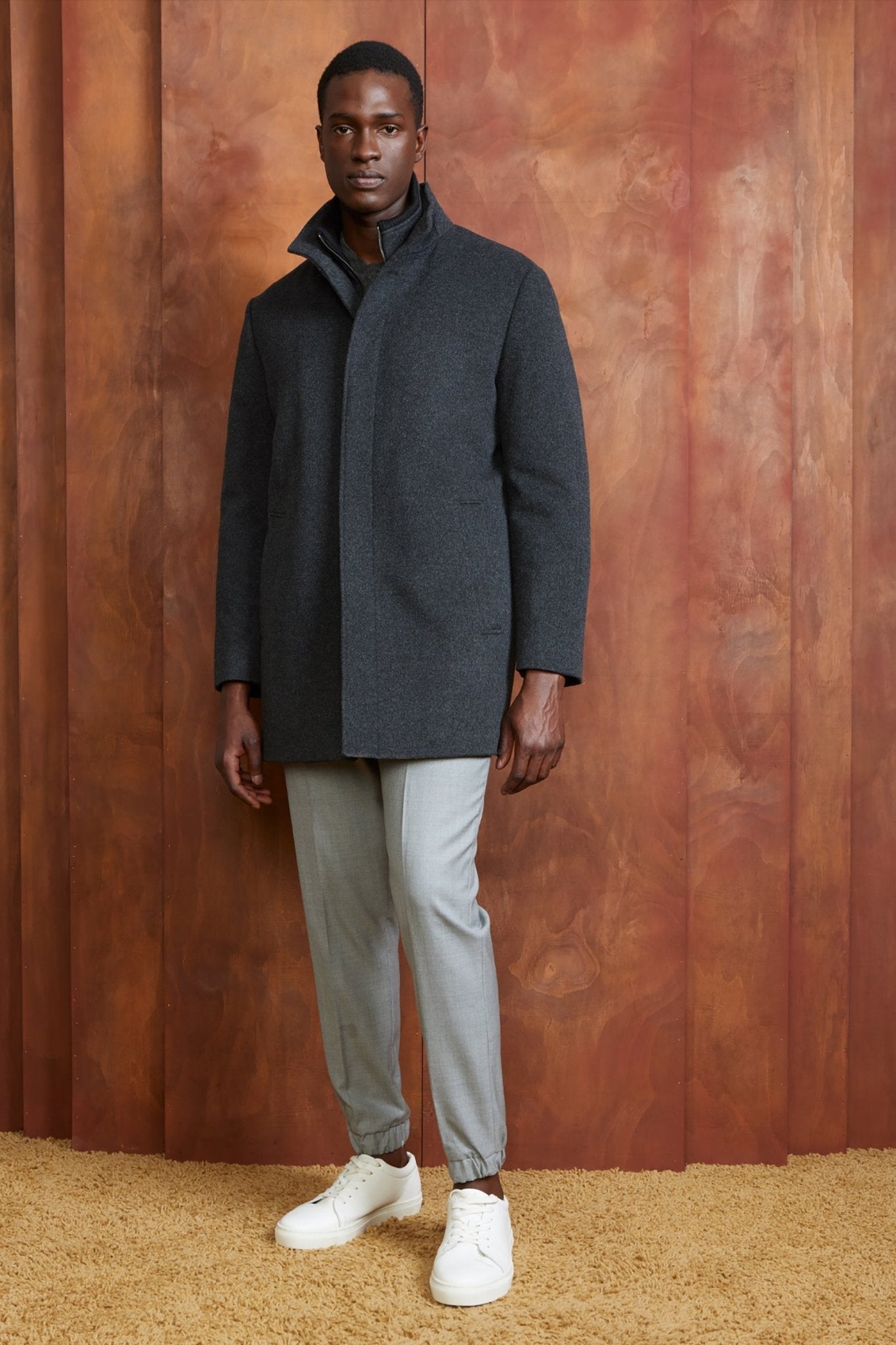 MONT-ROYAL NAVY MELANGE WOOL & CASHMERE CAR COAT