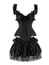 Vintage Satin Zipper Corset with Floral Laced Tutu Dancing Skirt