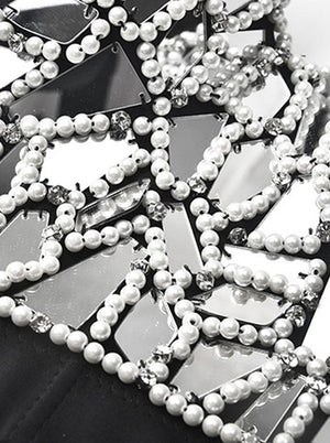 Silver Sequins/Beads B Cup Bustier Bra Music Festival Clubwear Crop Top