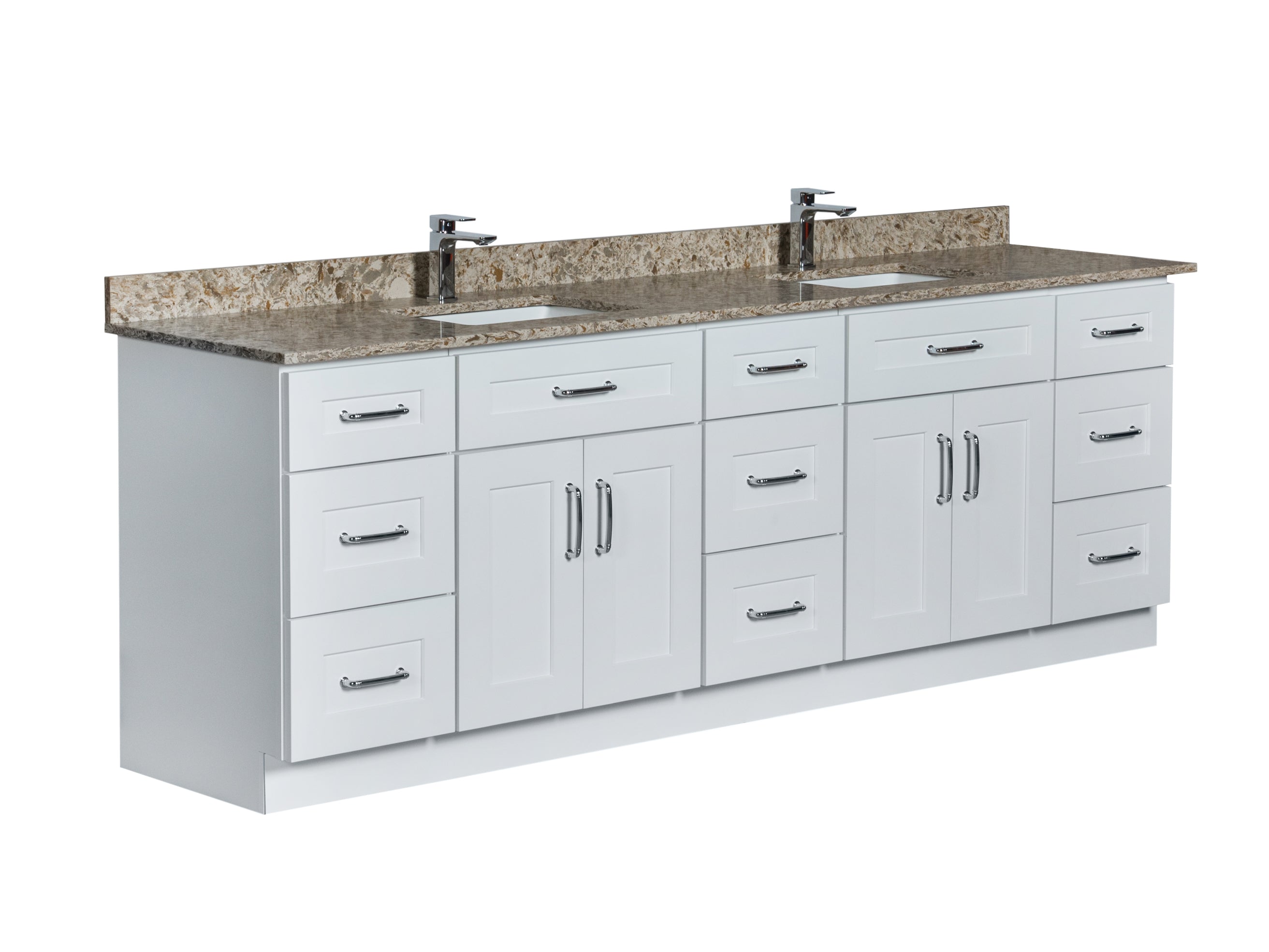 Double sink bathroom cabinet with a set of drawers