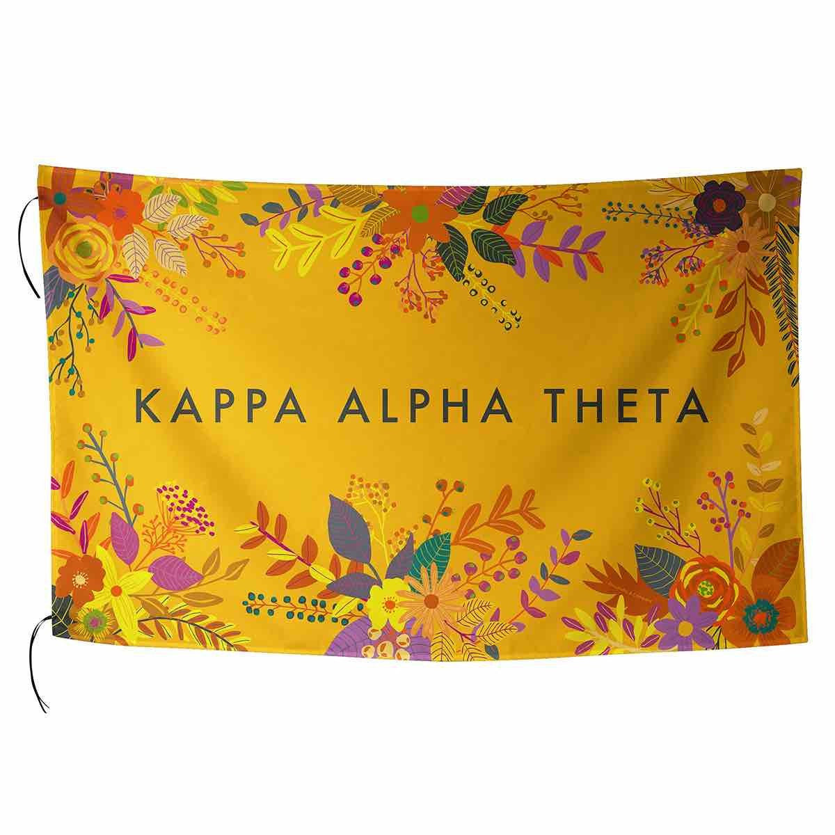 Kappa Alpha Theta Flag in pretty pink with tropical palm leaves and sororit...