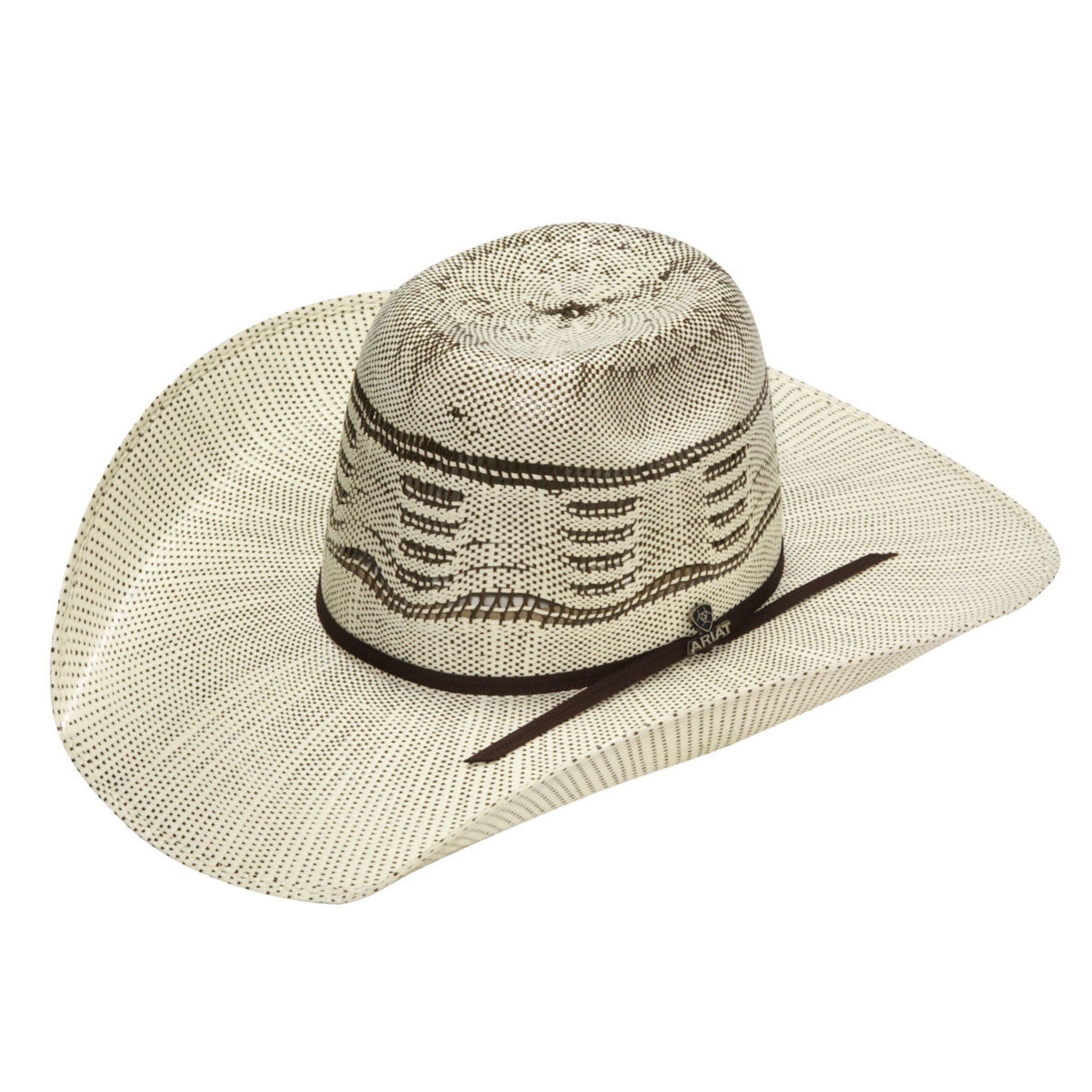 Ariat Bangora Ivory and Brown 2 Cord Chocolate Band Punchy Straw Hat ...