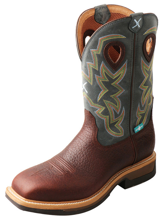 Twisted X Men's Oiled Cognac Blue Alloy Square Toe Boot – Western Edge ...