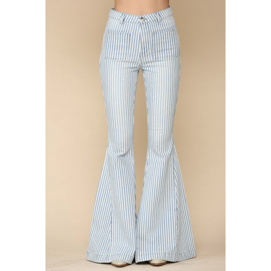 denim super striped flare jeans